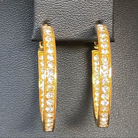Channel Set Swarovski Crystals Statement Gold Hoop Earrings - Picture 8 of 9